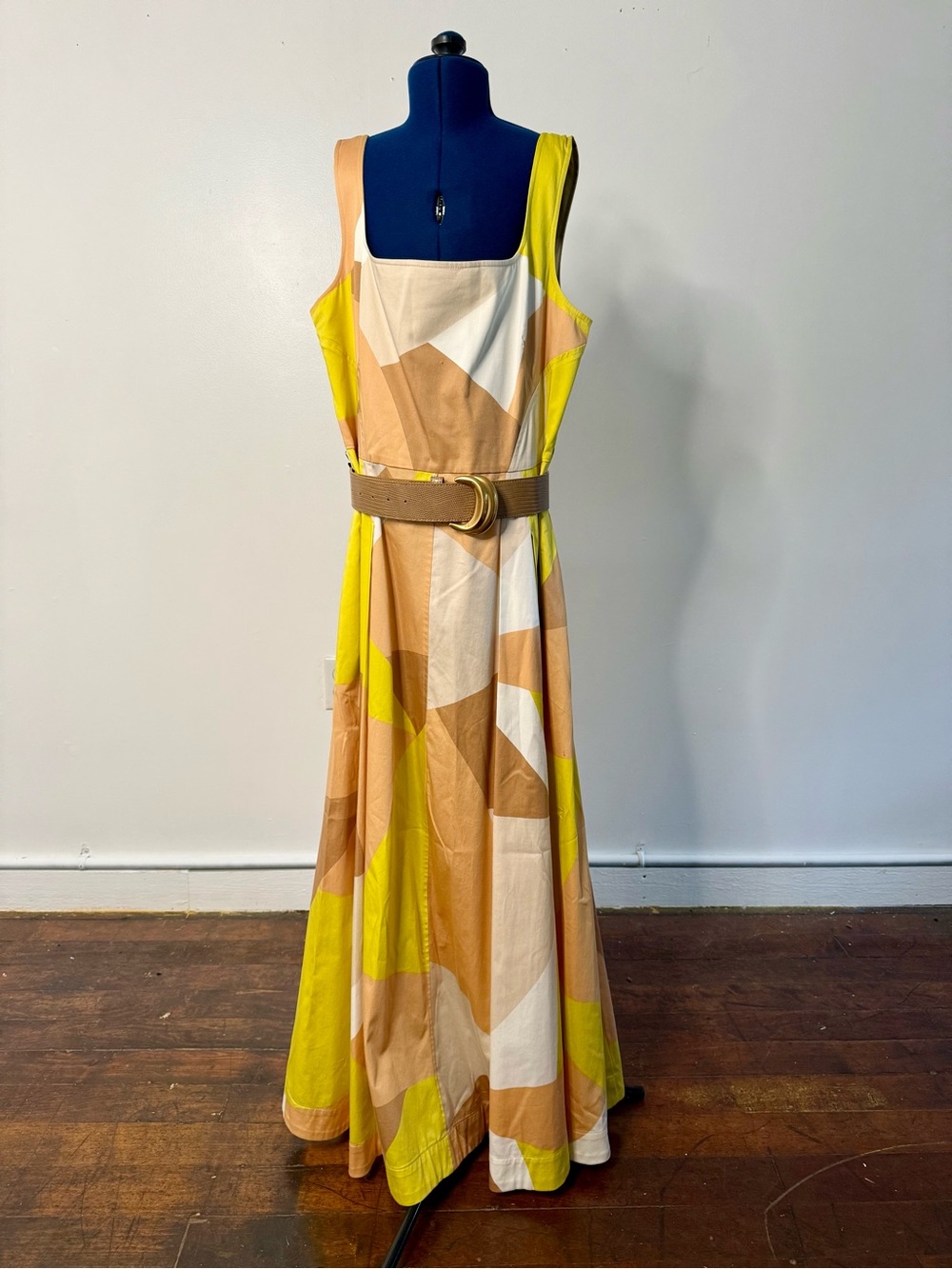 Donna Karan Geometric Maxi Dress in Yellow, Tan & White